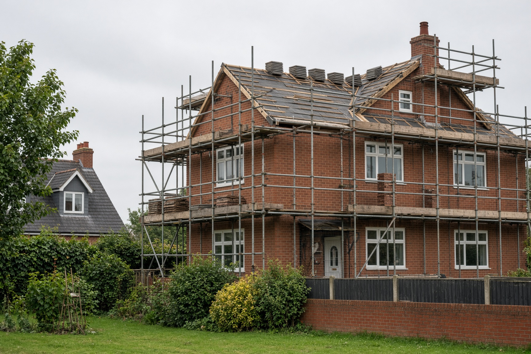 Domestic scaffolding on a two-storey UK house