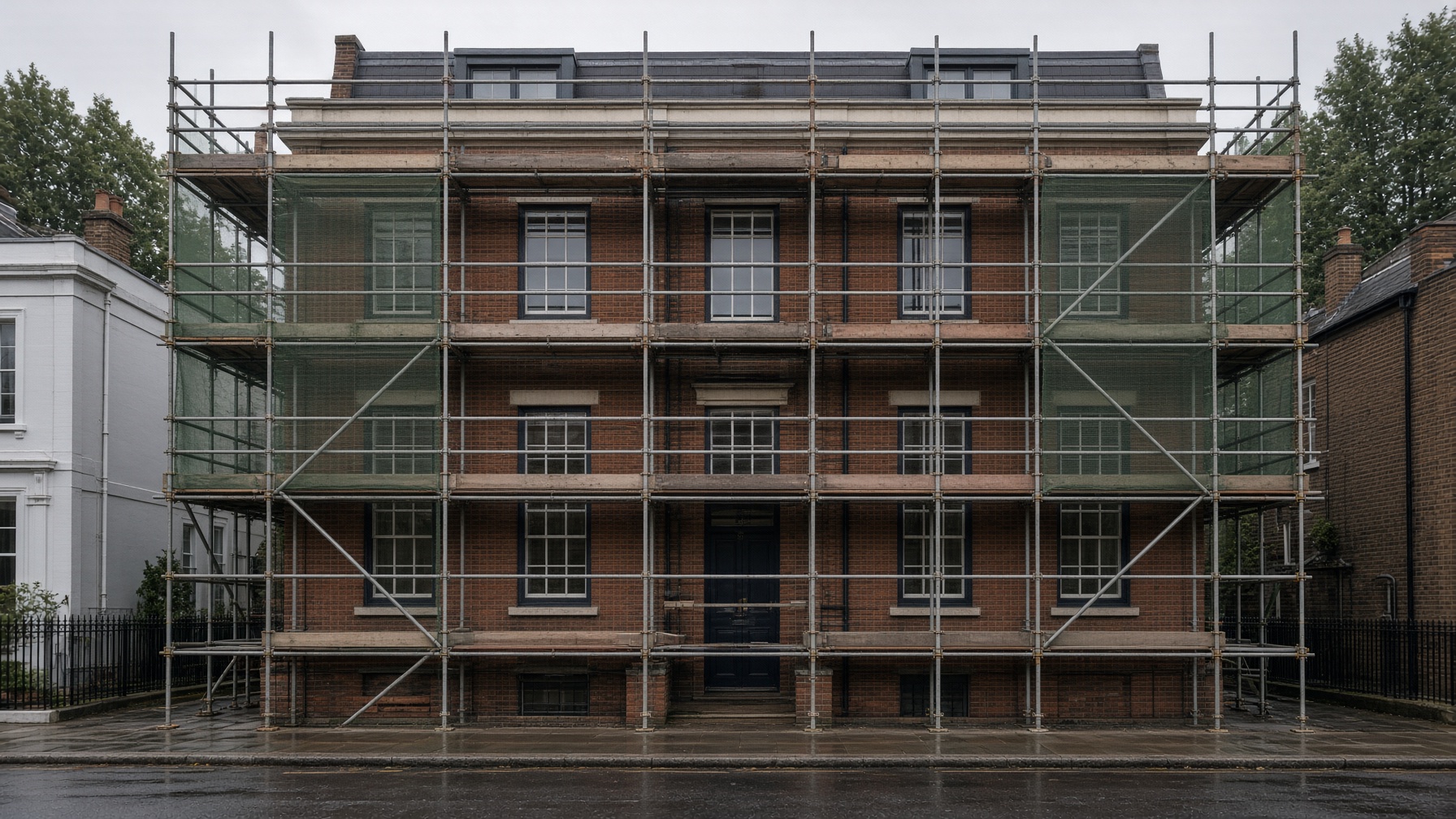 Professional scaffolding on a London townhouse